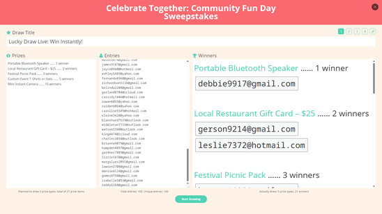 Outdoor sweepstakes at local events